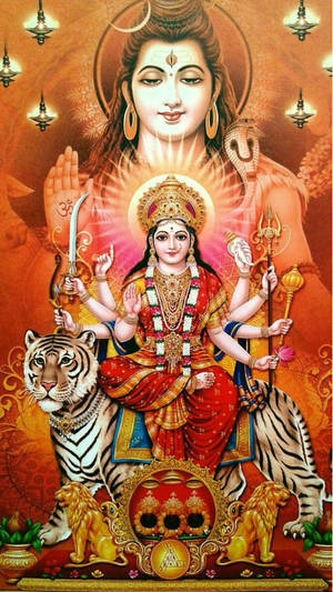 Durga Mata Hd On Throne Wallpaper