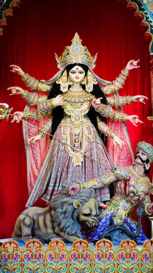 Durga Mata Hd With A Lion Wallpaper