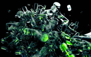 Dynamic Green Bottles Explosion Wallpaper