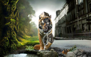 Dynamic High-res Image Of A Mechanical Tiger Wallpaper