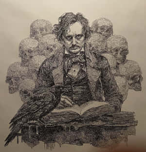 Edgar Allan Poe Raven Skulls Artwork Wallpaper