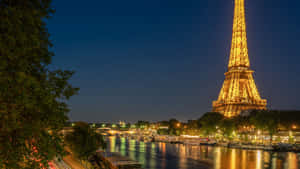 Eiffel Tower Night Illumination River Seine Wallpaper