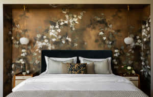 Elegant Bed In Brown Background Wallpaper