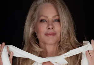 Elegant Blonde Woman White Scarf Wallpaper