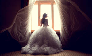 Elegant Bride In Stunning Wedding Gown Wallpaper