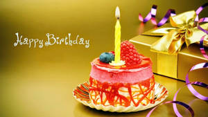 Elegant Golden Birthday Cake Candles Wallpaper