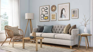 Elegant Living Room With Rustic Wooden Furnishings Wallpaper