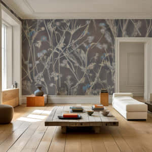 Elegant Living Roomwith Botanical Wallpaper Wallpaper