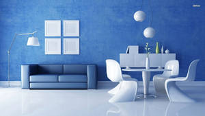 Elegant White And Blue Living Room Interior Wallpaper