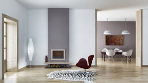 Elegantly Designed Living Room With Chic Black Swivel Chair Wallpaper