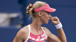 Elena Dementieva Celebrating A Victory With A Fist Pump Wallpaper