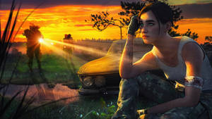 Ellie In Front Of Car In The Last Of Us 4k Wallpaper