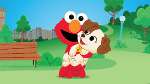 Elmo And His Pet In Park Wallpaper