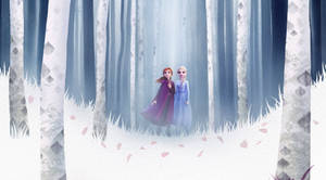 Elsa And Anna Winter Forest Wallpaper