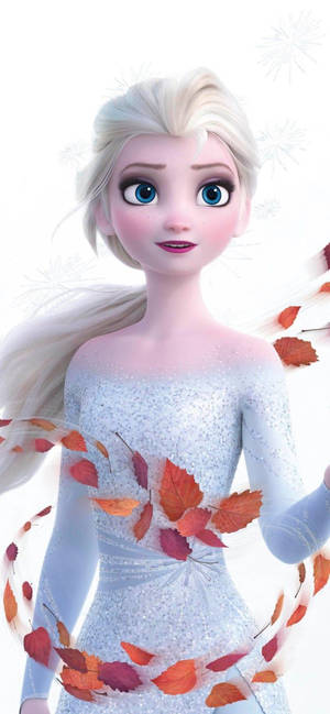 Elsa With Floating Leaves Frozen 2 Wallpaper