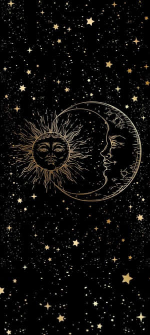 Embracing The Cosmic Harmony - Sun And Moon Aesthetic Wallpaper