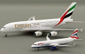 Emirates A380 And B777 Airplane Models Wallpaper
