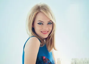 Emma Stone In Blue Dress Wallpaper