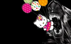 Emo Hello Kitty Eaten By Monster Wallpaper