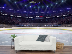 Empty Ice Hockey Stadium With A White Sofa Wallpaper