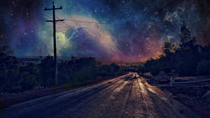 Empty Rural Road Anime Night Sky Wallpaper