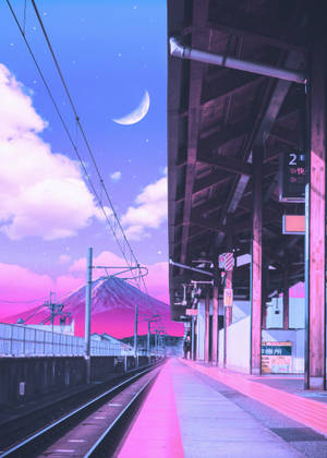 Empty Train Station Pastel Japanese Aesthetic Wallpaper