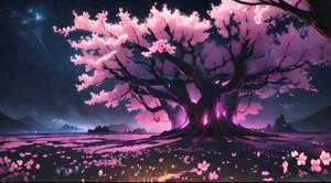 Enchanted Cherry Blossom Treeat Night Wallpaper