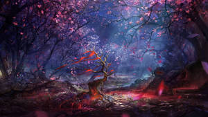 Enchanted_ Forest_ Glowing_ Tree Wallpaper