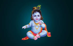 Enchanting Bal Krishna Immersed In Delightful Curd Eating Moment Wallpaper