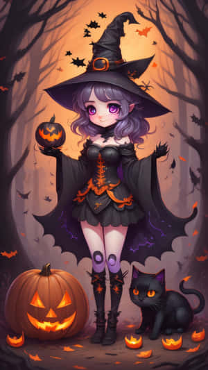Enchanting Halloween Witchand Black Cat Wallpaper