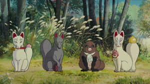 Enchanting Scene From Pom Poko Featuring Raccoon Dogs Wallpaper