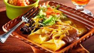 Enchiladas On Square Wooden Plate Wallpaper