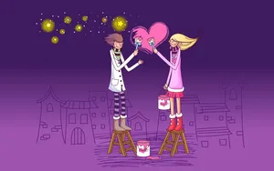 Endearing Moment Between Cartoon Lovebirds Wallpaper