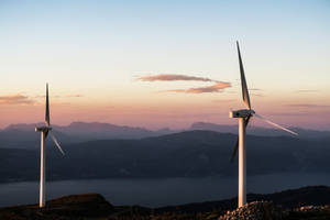 Energy Windmills Towering The Mountain Wallpaper