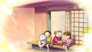 Engawa Quality Time Nobita Shizuka Wallpaper