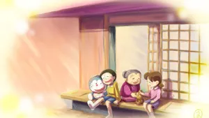 Engawa Quality Time Nobita Shizuka Wallpaper