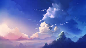 Enjoy A Peaceful Nature View With This Cute Anime-style Landscape Wallpaper