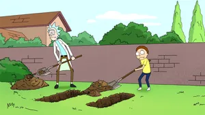Enjoy A Peaceful Walk In The Woods With Rick And Morty Wallpaper