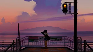 Enjoy The Beauty Of A Magical Anime Sunset Wallpaper