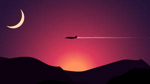 Enjoy The Beauty Of A Plane's Silhouette Against A Peaceful Sunset. Wallpaper