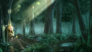 Enjoy The Magical Atmosphere Of Nature In This Anime Forest. Wallpaper