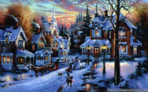 Enjoy The Magical Beauty Of A Christmas Village Wallpaper