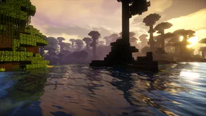 Enjoy The Relaxing Vista Of A Minecraft Sunset. Wallpaper