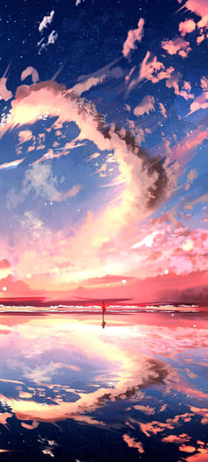 Enjoying A Beautiful Anime Sunset Atop A Hill Wallpaper
