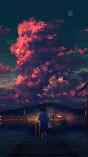 Enjoying A Beautiful Anime Sunset Wallpaper