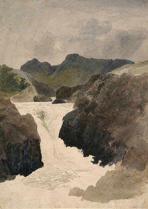 Enthralling Landscape Painting Of Skelwith Force, Westmorland By Robert Hills Wallpaper