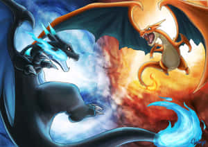 Epic Charizard Vs Mega X Fanart Wallpaper