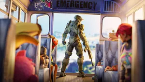 Epic Fortnite In Bus Wallpaper