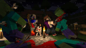 Epic Minecraft Zombie Fight Wallpaper
