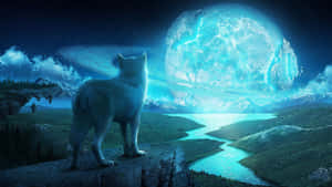 Epic Wolves Looking At The Moon Wallpaper